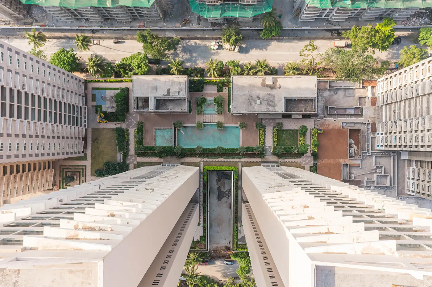 Aerial view of Kalpataru Radiance towers, podium and gardens